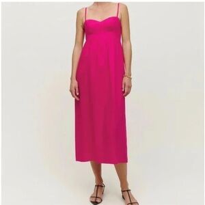 100% Linen Pink Midi Dress